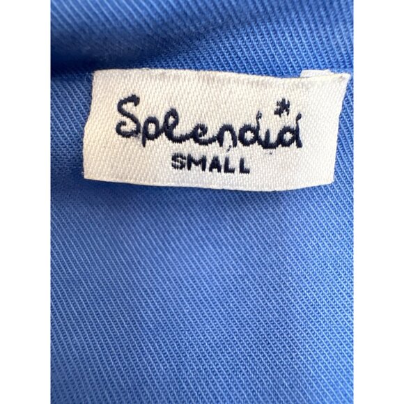 Splendid bright blue button front ruched cropped jacket with welt pockets - Picture 7 of 8